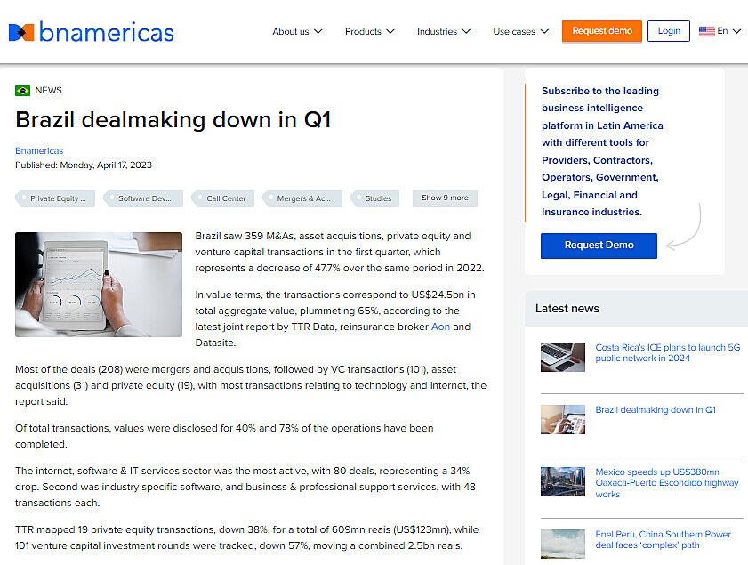 Brazil dealmaking down in Q1